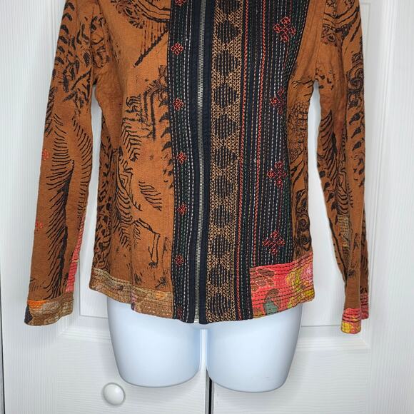 Chico's Cotton Zip Up Abstract Boho Jacket Sz S - Picture 5 of 9